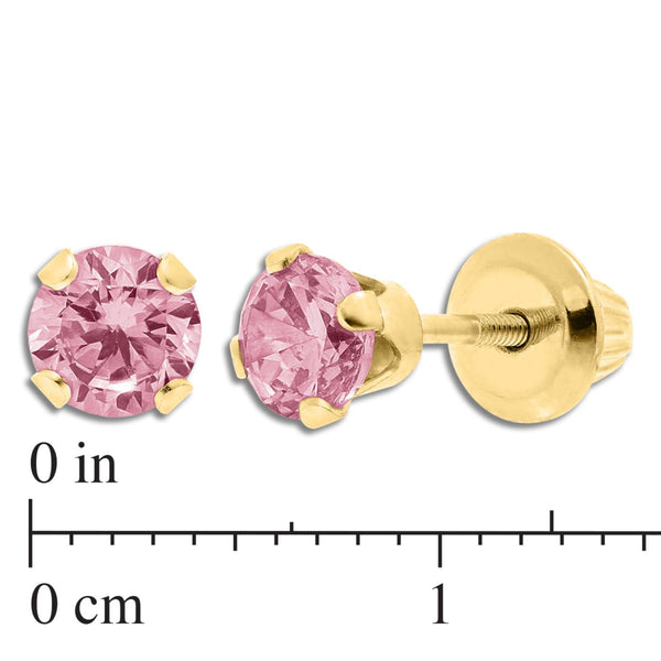 Kiddie Kraft 14KT Yellow Gold 4MM Round Cubic Zirconia Childrens Stud Earrings