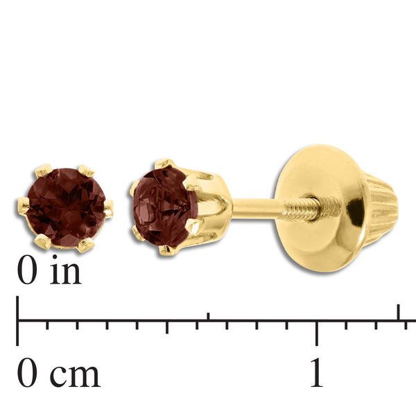 Kiddie Kraft 14KT Yellow Gold Round Garnet Childrens Birthstone Stud Earrings