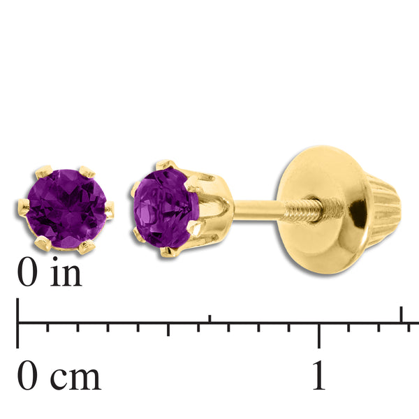 Kiddie Kraft 14KT Yellow Gold Round Amethyst Childrens Birthstone Stud Earrings