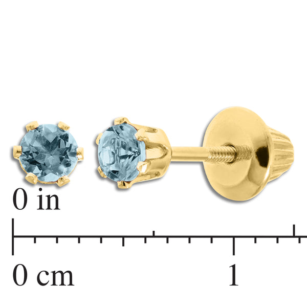 Kiddie Kraft 14KT Yellow Gold Round Aquamarine Childrens Birthstone Stud Earrings