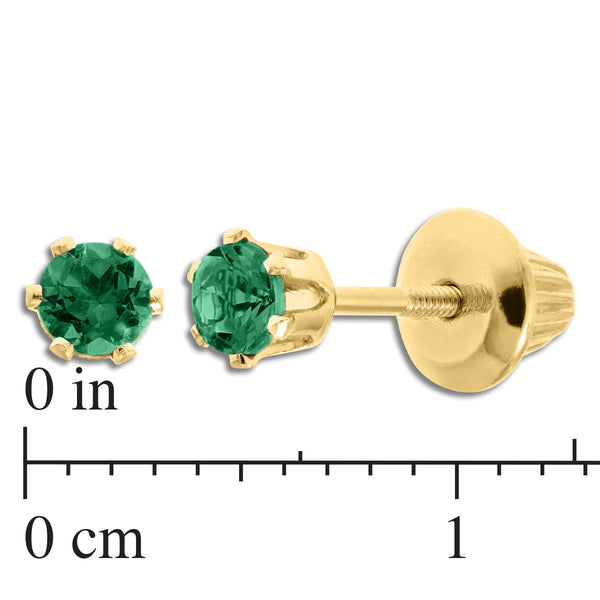 Kiddie Kraft 14KT Yellow Gold Round Emerald Childrens Birthstone Stud Earrings