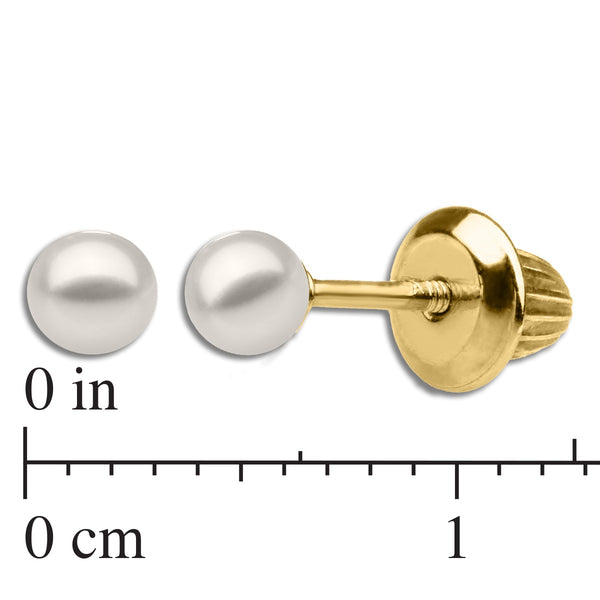 Kiddie Kraft 14KT Yellow Gold Round Pearl Childrens Birthstone Stud Earrings