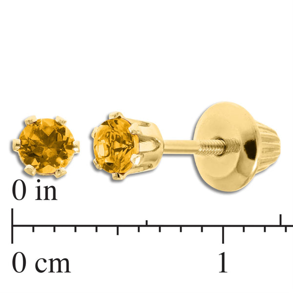 Kiddie Kraft 14KT Yellow Gold Round Citrine Childrens Birthstone Stud Earrings