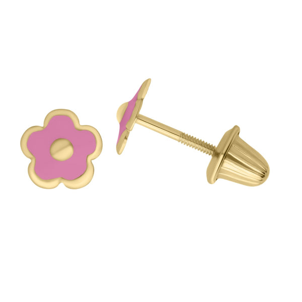 Kiddie Kraft 14KT Gold Pink Flower Earrings