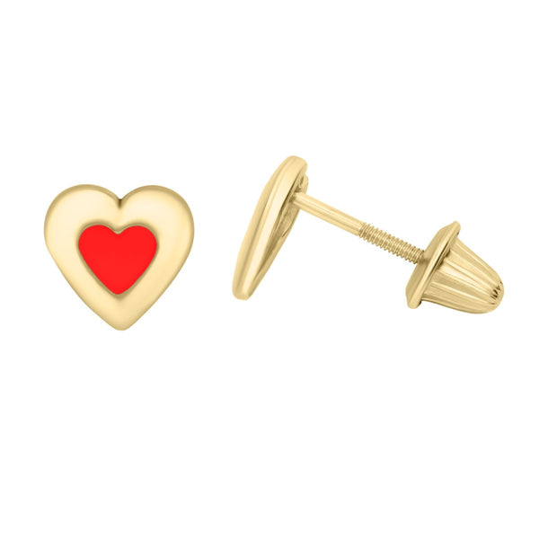 Kiddie Kraft 14KT Gold Red Heart Earrings