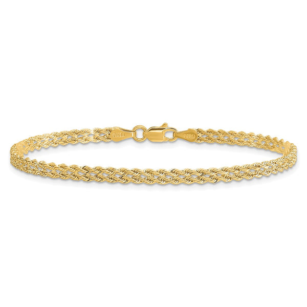 14KT Yellow Gold 7-inch 3MM Diamond-cut Rope Bracelet