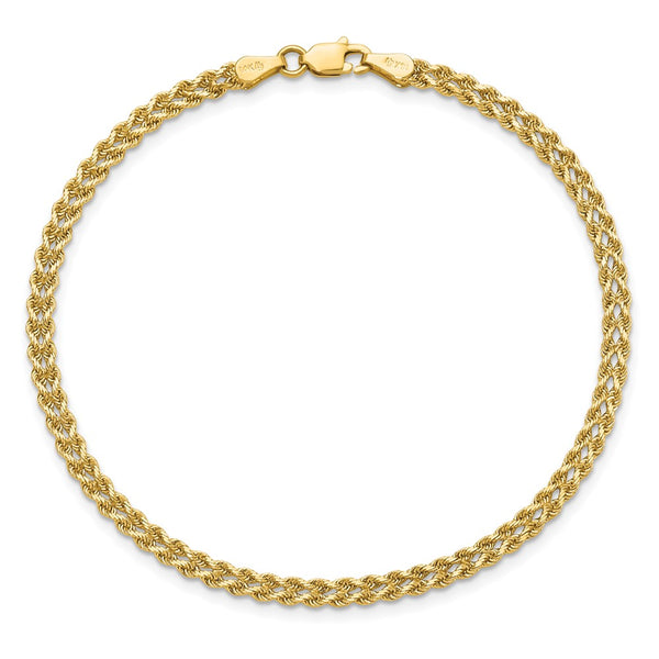 14KT Yellow Gold 7-inch 3MM Diamond-cut Rope Bracelet