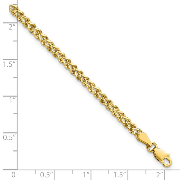 14KT Yellow Gold 7-inch 3MM Diamond-cut Rope Bracelet