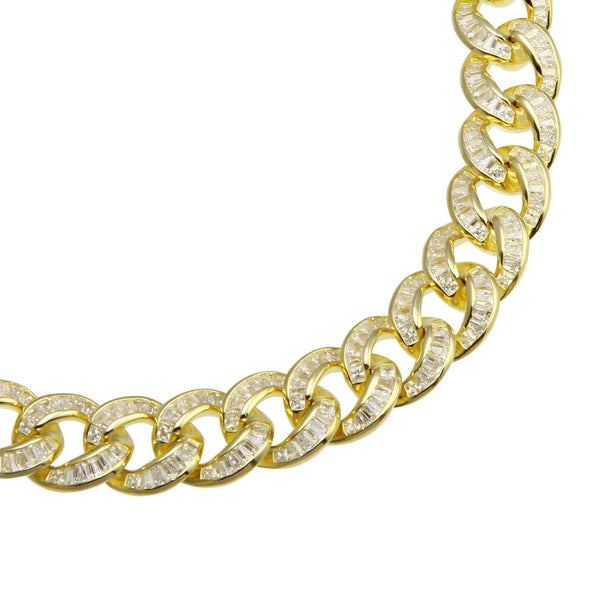 Luxe Layers 14KT Yellow Gold Plated Sterling Silver Baguette Cubic Zirconia 24-inch 10.3MM Curb Chain