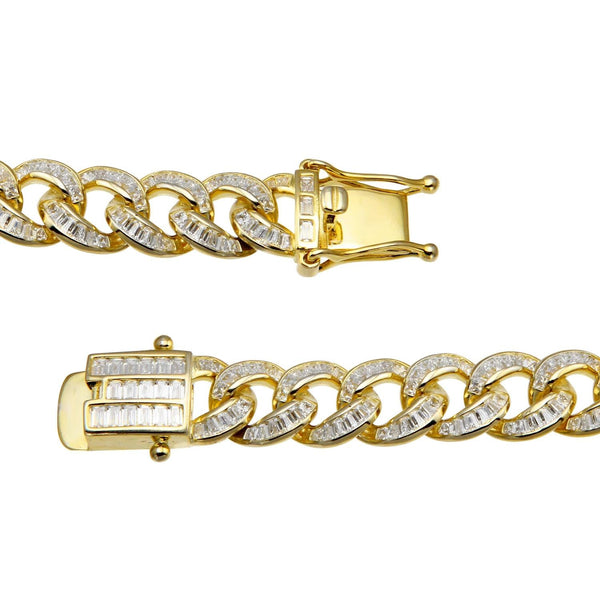 Luxe Layers 14KT Yellow Gold Plated Sterling Silver Baguette Cubic Zirconia 24-inch 10.3MM Curb Chain