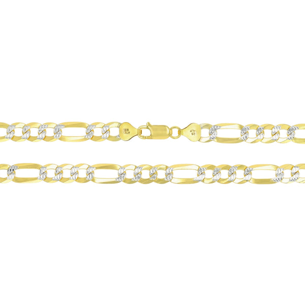 Luxe Layers 14KT Yellow Gold Plated Sterling Silver 22-inch 7.5MM Diamond-cut Pave Figaro Chain