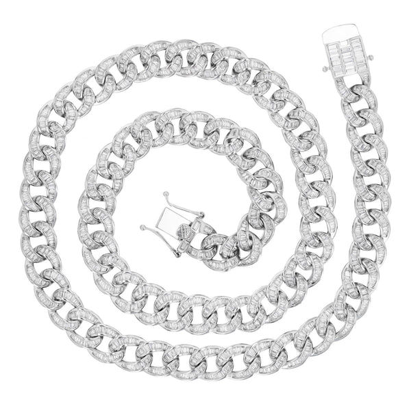 Luxe Layers Sterling Silver Baguette Cubic Zirconia 24-inch 12MM Cuban Link Chain