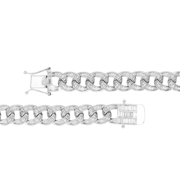 Luxe Layers Sterling Silver Baguette Cubic Zirconia 24-inch 12MM Cuban Link Chain