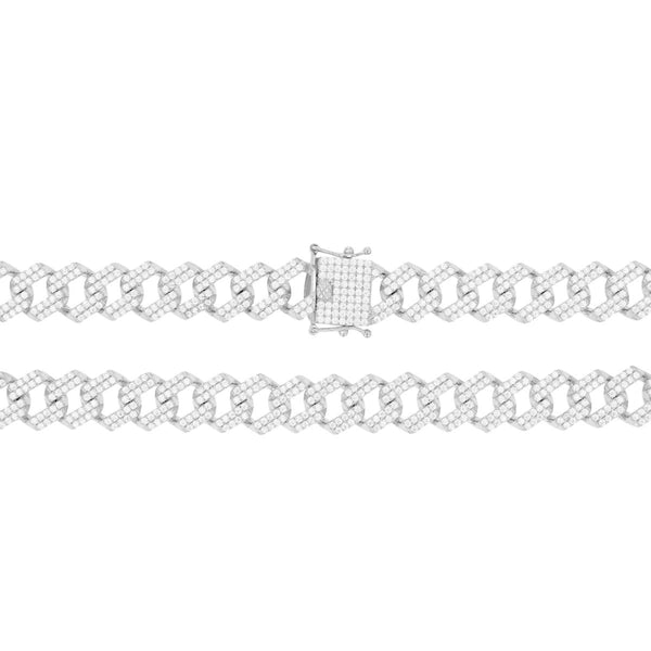 Luxe Layers Sterling Silver Cubic Zirconia 24-inch 13MM Cuban Link Chain