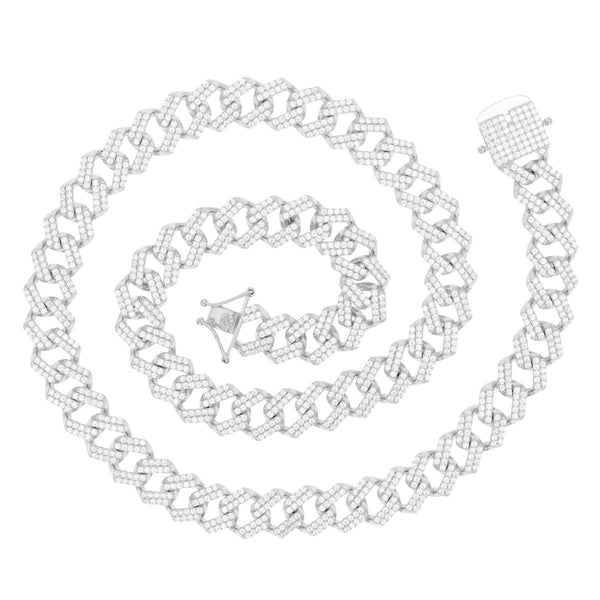 Luxe Layers Sterling Silver Cubic Zirconia 24-inch 13MM Cuban Link Chain