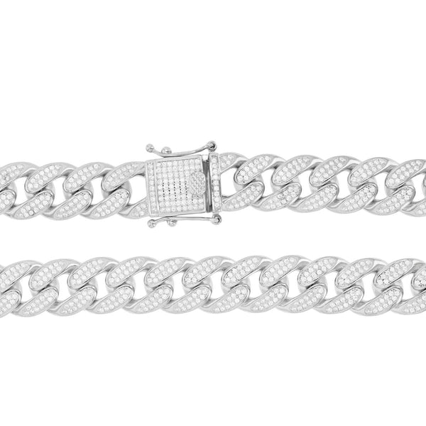 Luxe Layers Sterling Silver Cubic Zirconia 24-inch 13MM Cuban Link Chain