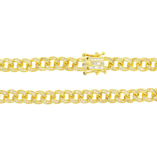 Luxe Layers 14KT Yellow Gold Plated Sterling Silver Cubic Zirconia 24-inch 8MM Cuban Link Iced Out Chain