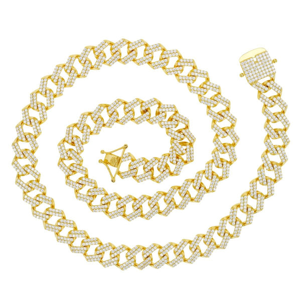 Luxe Layers 14KT Yellow Gold Plated Sterling Silver Cubic Zirconia 24-inch 13MM Cuban Link Chain