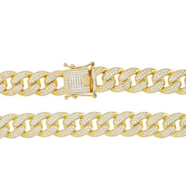 Luxe Layers 14KT Yellow Gold Plated Sterling Silver Cubic Zirconia 24-inch 13MM Cuban Link Chain