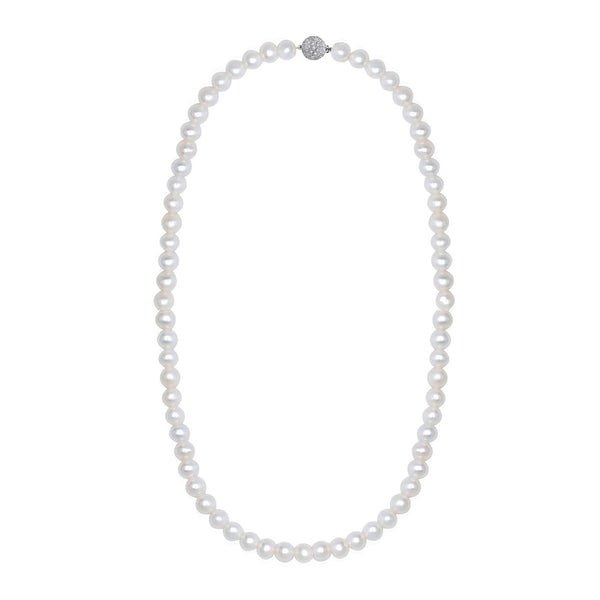 Crislu Shell Pearl and Cubic Zirconia Necklace in Platinum Plated Sterling Silver