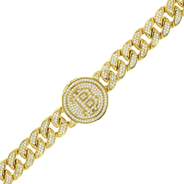 Luxe Layers 14KT Yellow Gold Plated Sterling Silver Cubic Zirconia 8.5-inch 20MM Bitcoin Bracelet