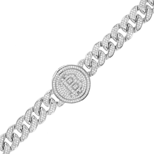 Luxe Layers Sterling Silver Cubic Zirconia 8.5-inch 20MM Bitcoin Bracelet