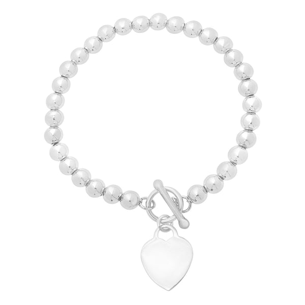 Sterling Silver 7.25-inch Beaded Heart Bracelet