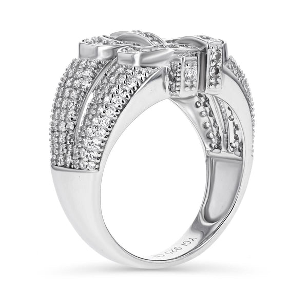 Sterling Silver and Cubic Zirconia Dollar Sign Iced Out Ring