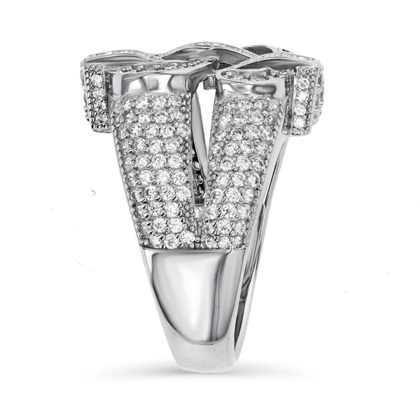 Sterling Silver and Cubic Zirconia Dollar Sign Iced Out Ring