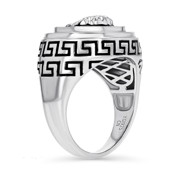 Luxe Layers Sterling Silver Cubic Zirconia Black Enamel Medusa Ring