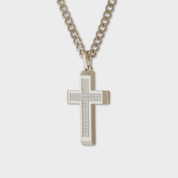 Luxe Layers Stainless Steel and Cubic Zirconia 24-inch Cross Pendant