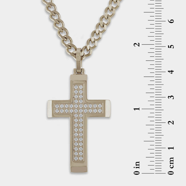 Luxe Layers Stainless Steel and Cubic Zirconia 24-inch Cross Pendant