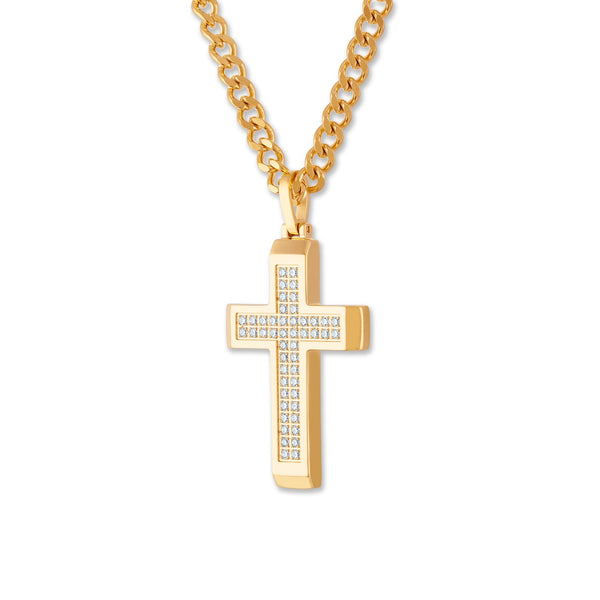 Luxe Layers Yellow Stainless Steel and Cubic Zirconia 24-inch Cross Pendant