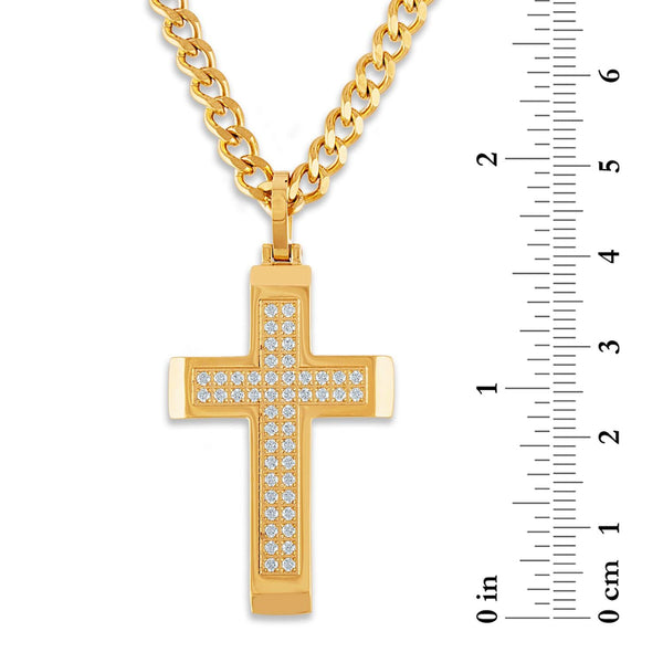 Luxe Layers Yellow Stainless Steel and Cubic Zirconia 24-inch Cross Pendant