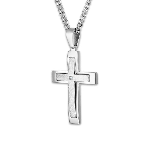 Stainless Steel 1/50 CTW 54X32MM 24-inch Cross Pendant