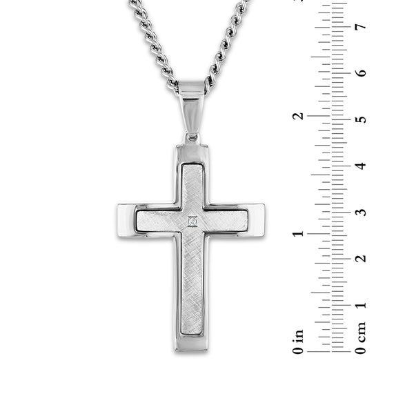 Stainless Steel 1/50 CTW 54X32MM 24-inch Cross Pendant