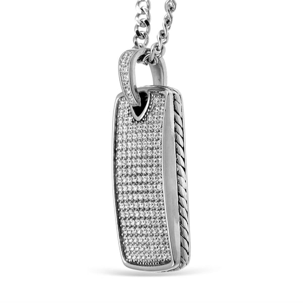 Luxe Layers Stainless Steel Cubic Zirconia 61X25MM 24-inch Dog Tag Pendant