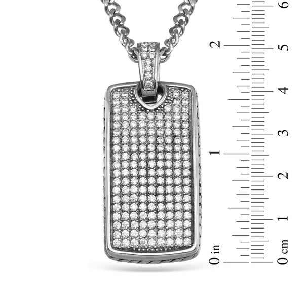 Luxe Layers Stainless Steel Cubic Zirconia 61X25MM 24-inch Dog Tag Pendant