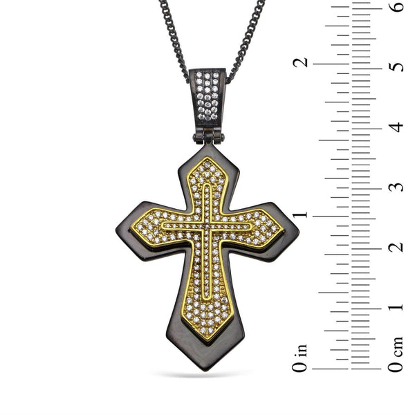 Luxe Layers Two-Tone Stainless Steel Cubic Zirconia 70X42MM 24-inch Cross Pendant