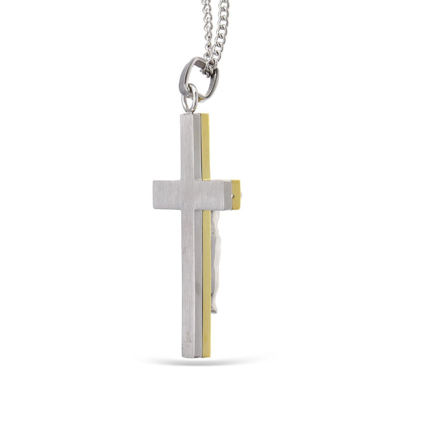 Two-Tone Stainless Steel 24-inch Crucifix Cross Pendant