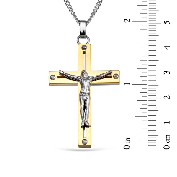 Two-Tone Stainless Steel 24-inch Crucifix Cross Pendant