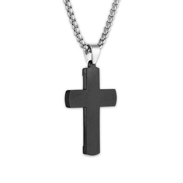 Luxe Layers Stainless Steel 1/8 CTW Diamond 30X52MM 24-inch Cross Pendant