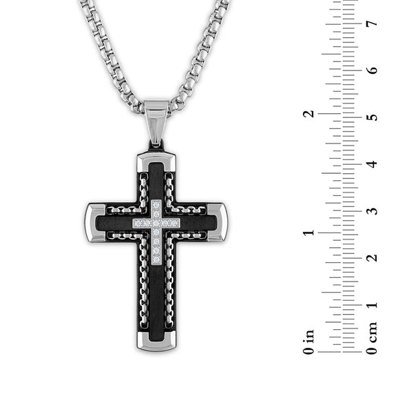 Luxe Layers Stainless Steel 1/8 CTW Diamond 30X52MM 24-inch Cross Pendant