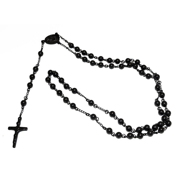 Black Stainless Steel 30-inch Rosary Necklace