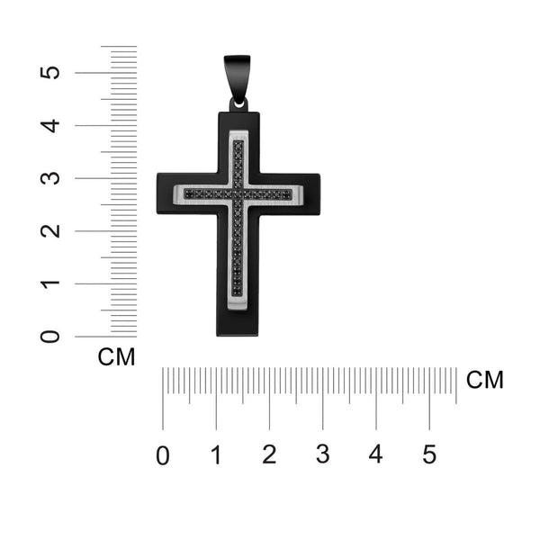 Titán by Adrian Gonzalez Black Stainless Steel 1/4 CTW Diamond 29X40MM 24-inch Cross Pendant