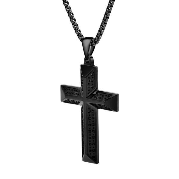 Titan by Adrian Gonzalez Black Stainless Steel 1/3 CTW Diamond 32X48MM 24-inch Cross Pendant