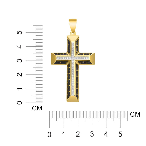 Titán by Adrian Gonzalez Yellow Stainless Steel 1/5 CTW Diamond 32X48MM 24-inch Carbon Fiber Cross Pendant