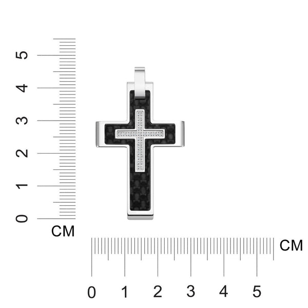 Titán by Adrian Gonzalez Stainless Steel 1/10 CTW Diamond 27X42MM 24-inch Carbon Fiber Cross Pendant