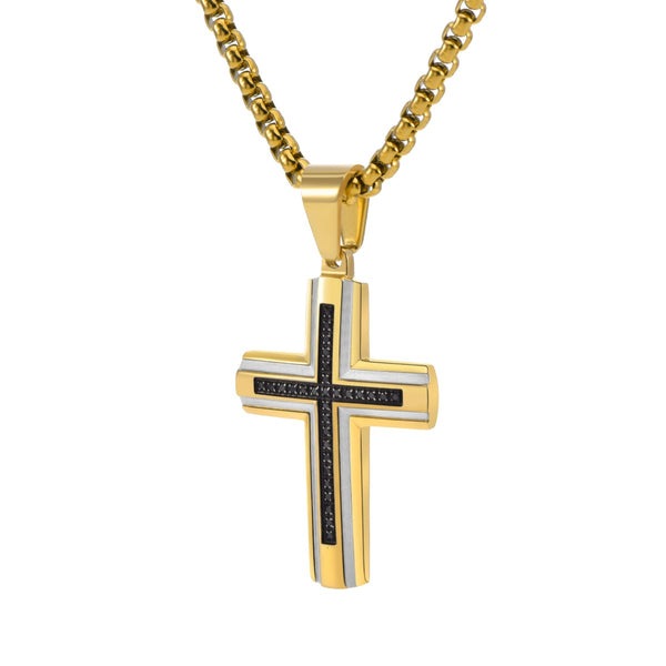 Titán by Adrian Gonzalez Yellow Stainless Steel 1/6 CTW Diamond 27X37MM 24-inch Cross Pendant