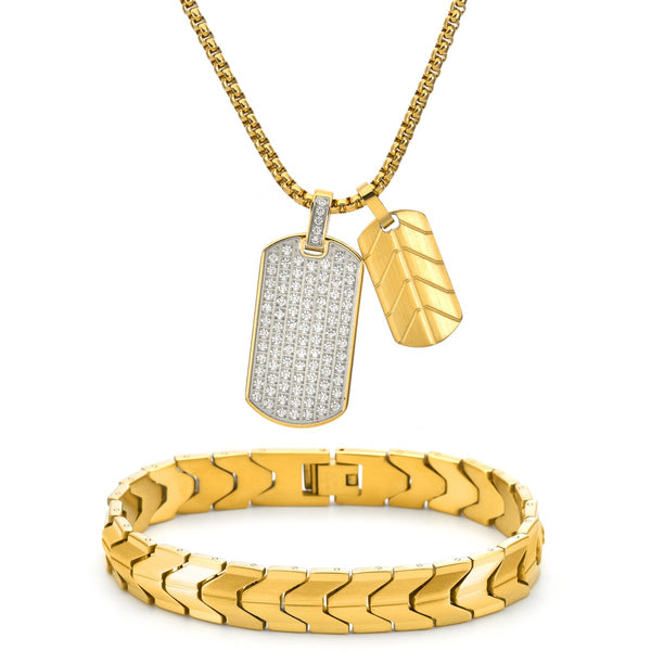 Titán by Adrian Gonzalez Yellow Stainless Steel and Cubic Zirconia Pendant Bracelet Set